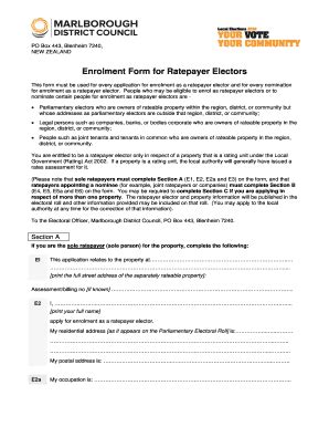 Fillable Online Marlborough Govt Enrolment Form For Ratepayer Electors