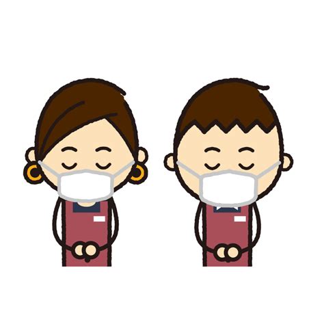 マスクをしてお辞儀をする男女の店員325のイラスト 人物 生活 フリーイラストネット 無料でイラスト素材をダウンロード・商用利用可