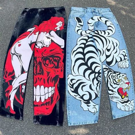 Men's Jeans Y2K Baggy Jeans Harajuku 2000s Streetwear Vintage printing ...