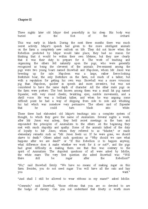 Chapter 2 Animal Farm - George Orwell Summary & Analysis Notes - Studocu
