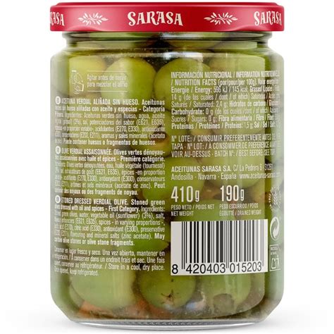 Aceitunas verdes aliñadas sin hueso Los Hechizos del Sur frasco 190 g