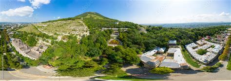 Pyatigorsk, Russia. A flower bed with a staircase and the Academic Gallery is an elegant ...