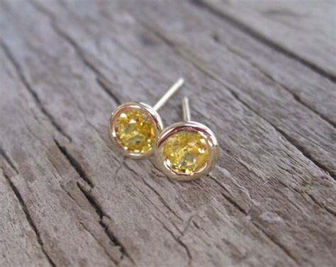 Yellow Sapphire Bezel Stud Earrings In 14K Gold By Studio1040