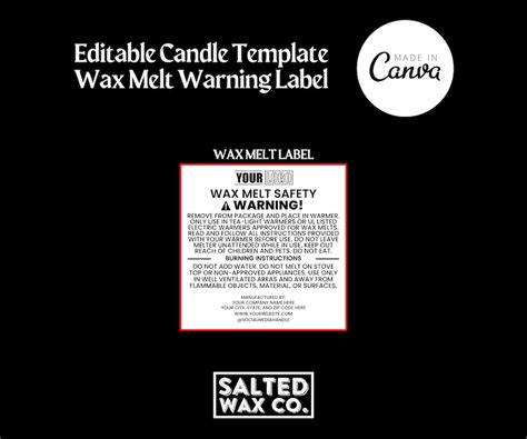 Editable Wax Melt Warning Label Template Etsy