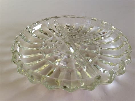 Heavy Glass Divided Dish Chunky Relish Or Condiment Serving Vintage