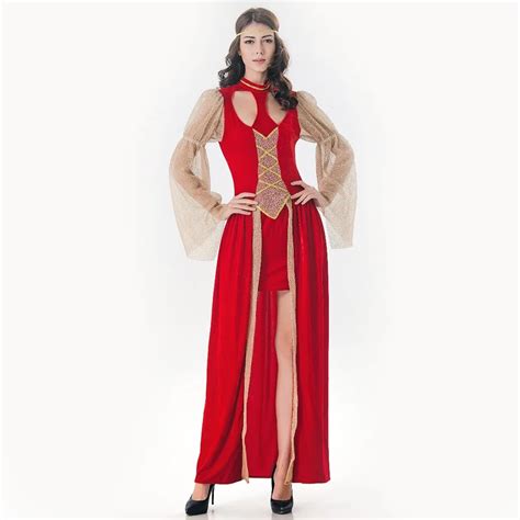 Halloween Costume For Women Sexy Red Velvet Fancy Long Dress Medieval