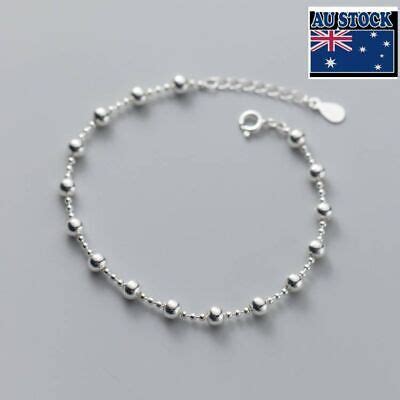 Fashion Woman Real S Sterling Silver Beaded Balls Chain Bracelet