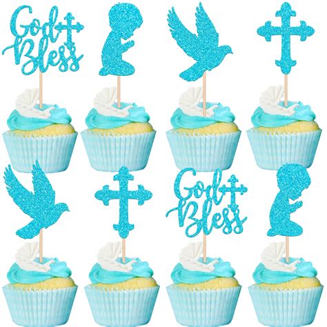 Pcs God Bless And Cross Cupcake Toppers Glitter Dove Baptism Cupcake