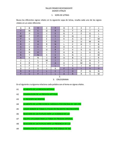 Actividad De La Fase 2 Primeros Auxilios Signos Vitales 1 Sopa De Letras Busca Los