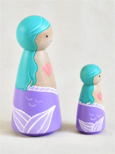 Mermaid Peg Doll Hand Painted Wooden Toy Etsy