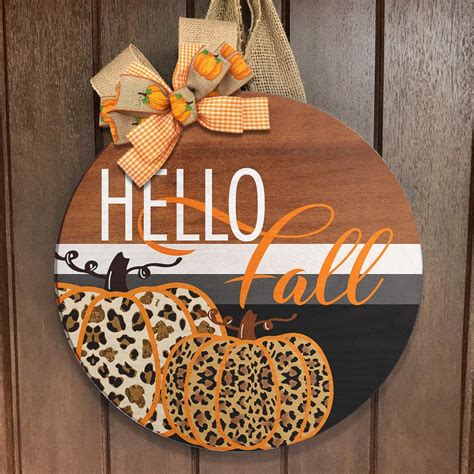 Hello Fall Cheetah Print Pumpkin Decor Happy Autumn Wreath Rustic