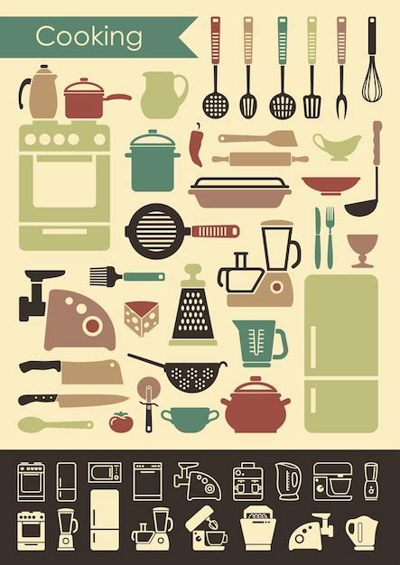 Collection D Ic Nes Vintage D Ustensiles De Cuisine Et D Appareils