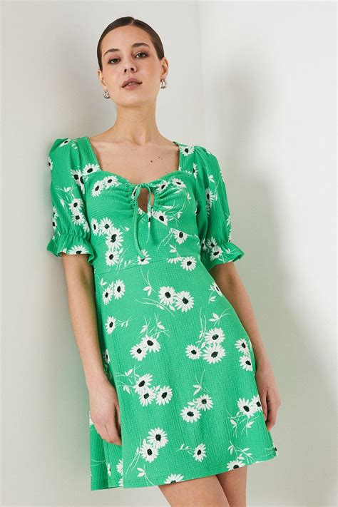 Dresses Green Floral Tie Front Mini Dress Dorothy Perkins