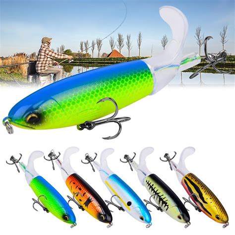 1pcs Whopper Popper Fishing Lures Topwater Rotating Tail Pencil Baits