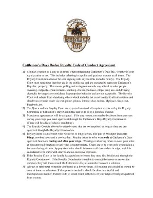 Fillable Online Cattlemen S Days Rodeo Royalty Code Of Conduct