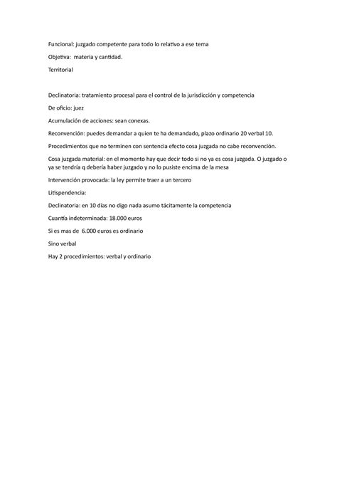 Funcional Territorial Declinatoria Tratamiento Procesal Para El