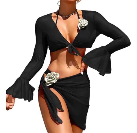 Biquíni Bikini Conjunto Flores d Manga Longa Saia s Parcelamento sem juros