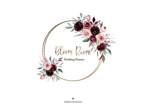 Pink And Burgundy Floral Logo Vintage Floral Logo Flower Etsy