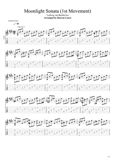 Beethoven Moonlight Sonata 1st Movement Fingerstyle Guitar Arr