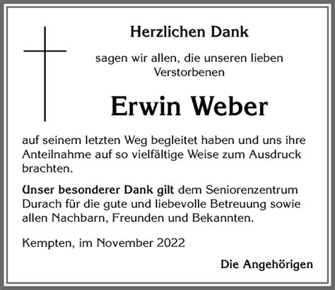 Traueranzeigen Von Erwin Weber Allg Uer Zeitung