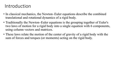 Newton Eulers Law Of Rigid Body Motionpptx