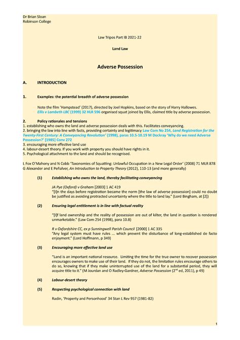 LLL2 Adverse Possession Robinson College Law Tripos Part IB 2021