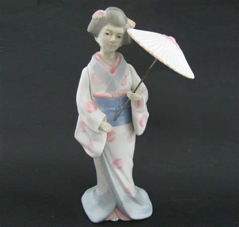 Vintage Kpm Japanese Geisha Girl With Umbrella Parasol Porcelain