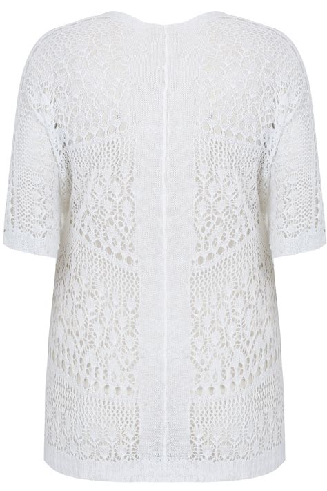 White Crochet Lace Short Sleeved Cardigan Plus Size 14 To 36