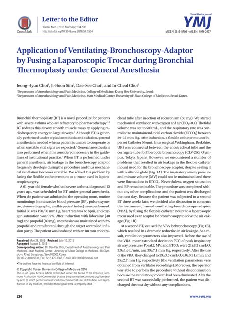 PDF Application Of Ventilating Bronchoscopy Adaptor By Fusing A