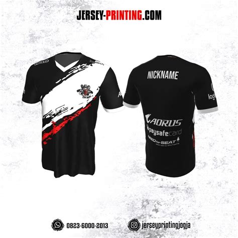 Jersey Gaming Esports Hitam Motif Brush Putih Merah Jersey Printing