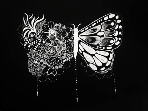 White Pen Artwork | Floral Illustrations | Art Ideas