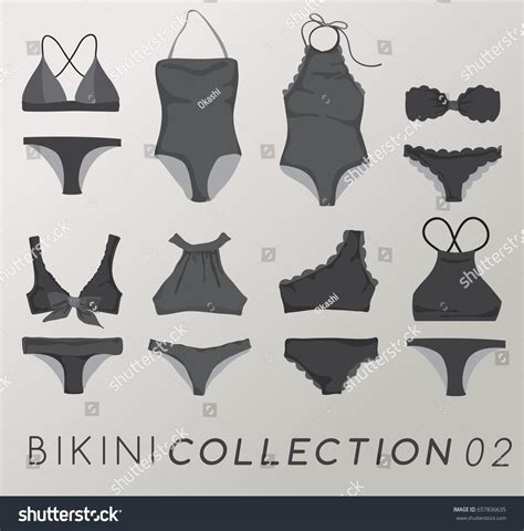 Set Summer Swimsuit Bikini Collection Vector Stock Vector Royalty Free 657836635 Shutterstock