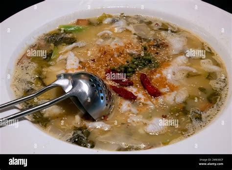Chinese restaurant, Spicy fish stew, boiled fish with pickled cabbages