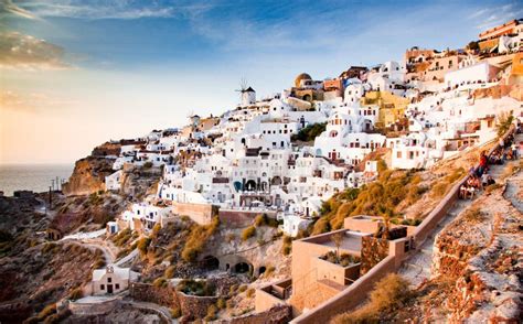 Vista Noturna Impressionante Da Ilha De Santorini O P R Do Sol