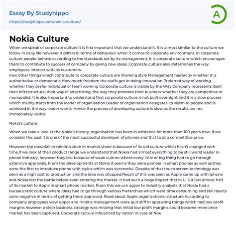 Nokia Culture Essay Example Studyhippo