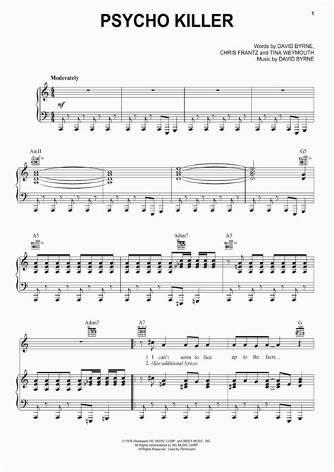 Psycho Killer Piano Sheet Music Onlinepianist