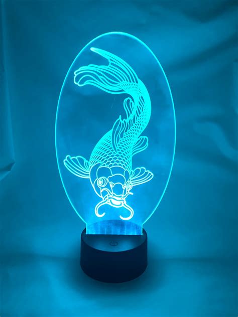 Koi Fish Laser Engraved Acrylic LED Night Light Lamp With Remote