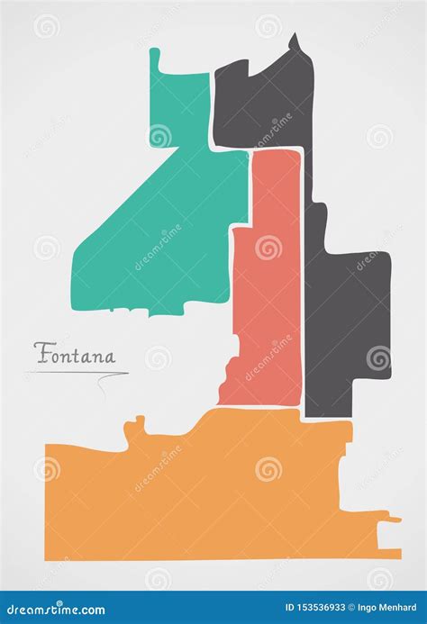 Fontana California Map with Districts and Modern Round Shapes Stock ...