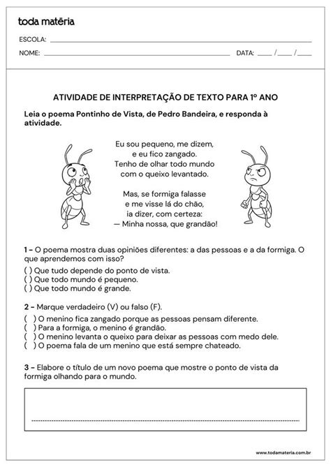 Texto Para 1 Ano Ensino Fundamental - Atividades de interpretação de texto para 1º ano do Fundamental - Toda ...