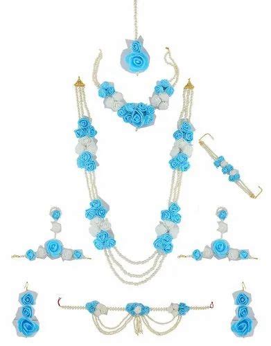 Foam Blue Colour Fancy Floral Jewellery Set For Godhbharai Wedding At