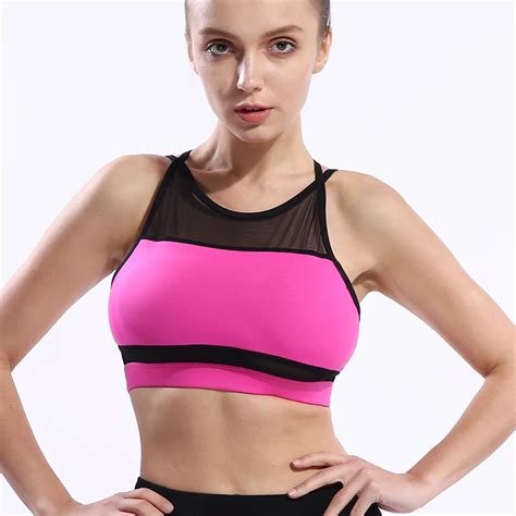 BESGO Mesh Patchwork Sports Bra For Female Hollow Sexy Absorb Sweat