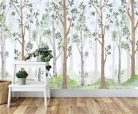 Woodland Birch Mural Wallpapernatural Forest Of Spruce Trees Etsy