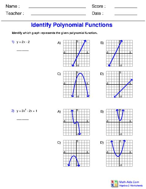 Graphs Of Polynomials Worksheets