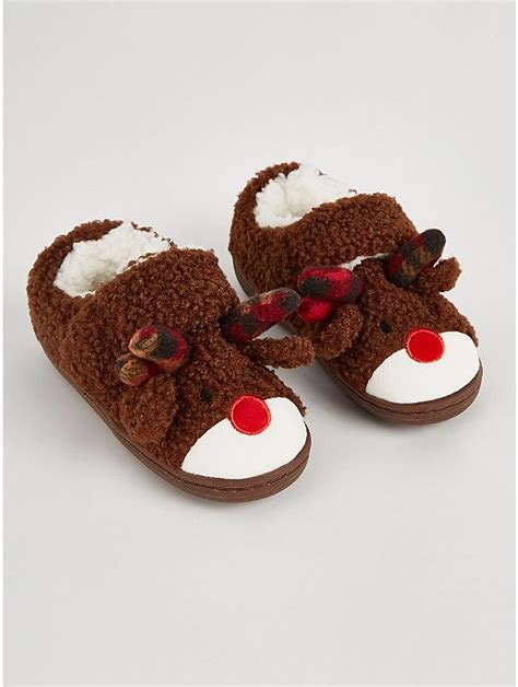 Reindeer Design Fleece Slippers Kids George At Asda