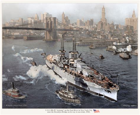 Cv 16 Uss Arizona Departing New York City For Sea