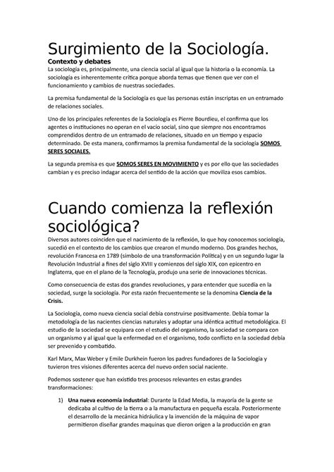 Socilogia Modulo Resumen Sam Surgimiento De La Sociolog A