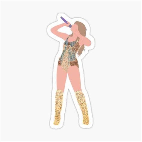 A Woman In Gold Glitter Bodysuit Holding A Microphone Sticker On A