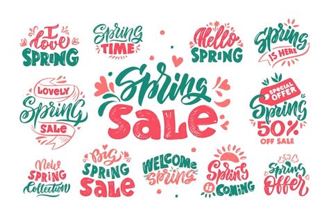 Premium Vector Spring Sale Lettering Hand Drawn Vector Logos Set