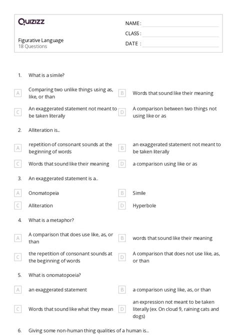 50+ Figurative Language worksheets for 8th Grade on Quizizz | Free & Printable