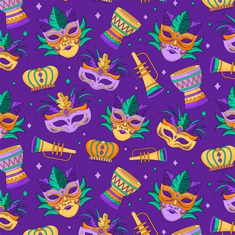 Premium Vector Hand Drawn Mardi Gras Pattern Design